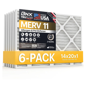 BNX TruFilter 14x14x1 Air Filter MERV 11 - MADE IN USA - Allergen Defense Electrostatic Pleated Air Conditioner HVAC AC Furnace Filters for Allergies, Dust, Pet, Smoke, Allergy MPR 1200 FPR 7