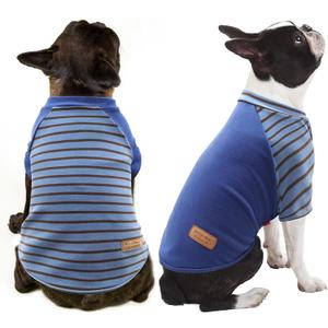 KYEESE 2Pack Dog Sweater, Soft Pet Sweatshirt Stretchy Pullover Dog Sweater for Small Dogs Boy, Lightweight Fleece Pet Shirt Clothes with Sleeves, L (1# Blue+Stripe)