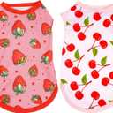 2pcs/Pack Dog Shirts Sleeveless for Small Dog Girl Pink Red Strawberry Cherry Print Puppy Clothes Vest Outfit Light Soft Breathable
