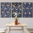 Large Framed Flower Wall Art, William Morris Blue Green Floral, 20"x28"x3