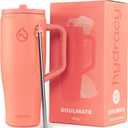 Hydracy 40oz Tumbler with Flip Straw Stainless Steel Insulated Water Bottle with Handle, Reusable Leakproof Rotatable Lid for Left or Right Hand Use, Cupholder Friendly Rubber Base - Coral Crush