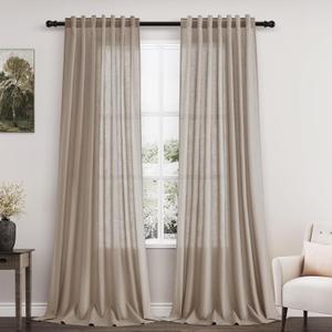 Extra Long Curtains 2 Panels 102 Inches Long for Living Room Light Taupe Back Tab Rod Pocket Light Filtering Semi Sheer Drapes Cotton Linen Textured Window Curtain 102 Inch Length for Bedroom 9 FT (52"W x 102"L (Pack of 2))