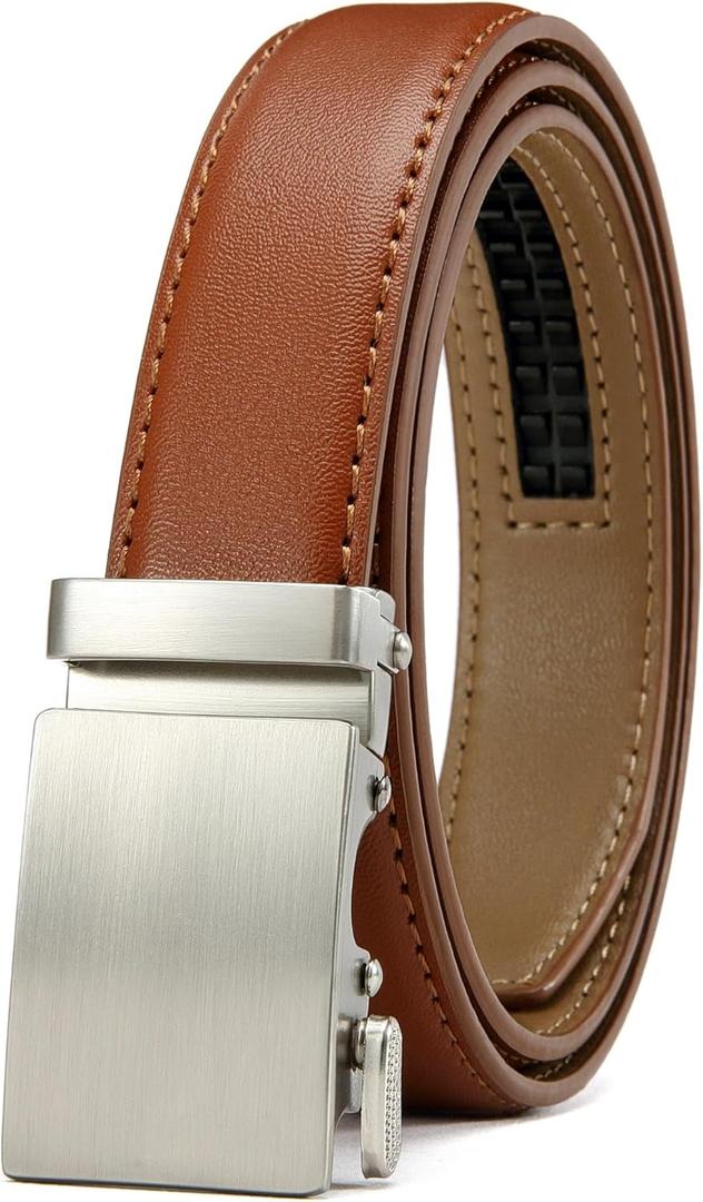 CHAOREN Leather Boys Belt, Dress Kids Belt with Ratchet Buckle Width 1", Adjustable for Formal Wear and School Uniforms (Brown)