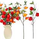 Giegxin 8 Pcs Rosh Hashana Artificial Pomegranate Apples Branches Realistic Fruit Bouquet Red Pomegranate Apple Stems Highly Simulation Lifelike Model for Vase Home Party Decoration DIY Floral Crafts