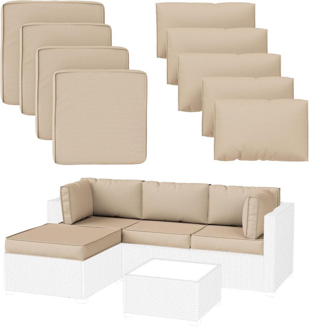 9 Pack Patio Cushion Covers Outdoor Furniture Cushion Slipcovers Replacement Waterproof with Zipper for 5 Pcs Patio Furniture Set, Covers Only, Sand