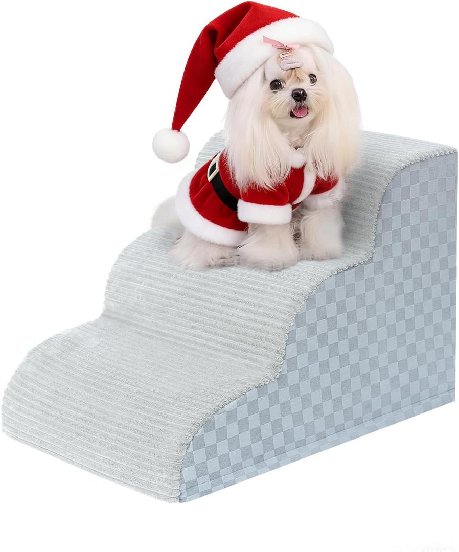 Dog Stairs Ramp for Couch 15.7" H, 3-Step Pet Stairs for Small Dogs with High Density Foam, Dog Slope Stairs with Durable Non-Slip Bottom for Puppy Grey