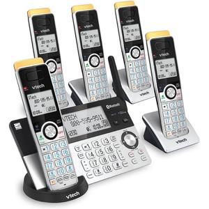 VTech Super Long Range 5 Handset DECT 6.0 Cordless Phone for Home with Answering Machine, 2300 ft Range, Call Blocking, Bluetooth, Headset Jack, Power Backup, Intercom, Expandable to 12 HS