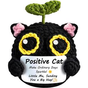 Positive Crochet cat mini Animal Emotional Uplifting Support Gift, Inspiring Crochet Handmade Kitten, for Friends, Women, Men, Mothers on Graduation, Birthday, Christmas(Positive Cat)