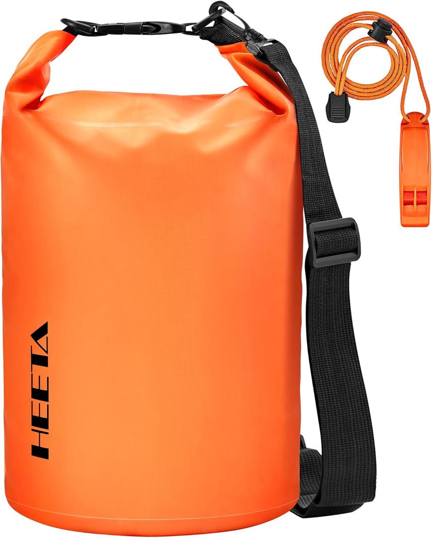 HEETA Waterproof Dry Bag for Women Men(Upgraded Version) 5L/10L/20L/30L/40L Roll Top Lightweight Dry Storage Bag Backpack with Emergency Whistle for Travel, Swimming, Boating, Kayaking, Camping, Beach (Orange)