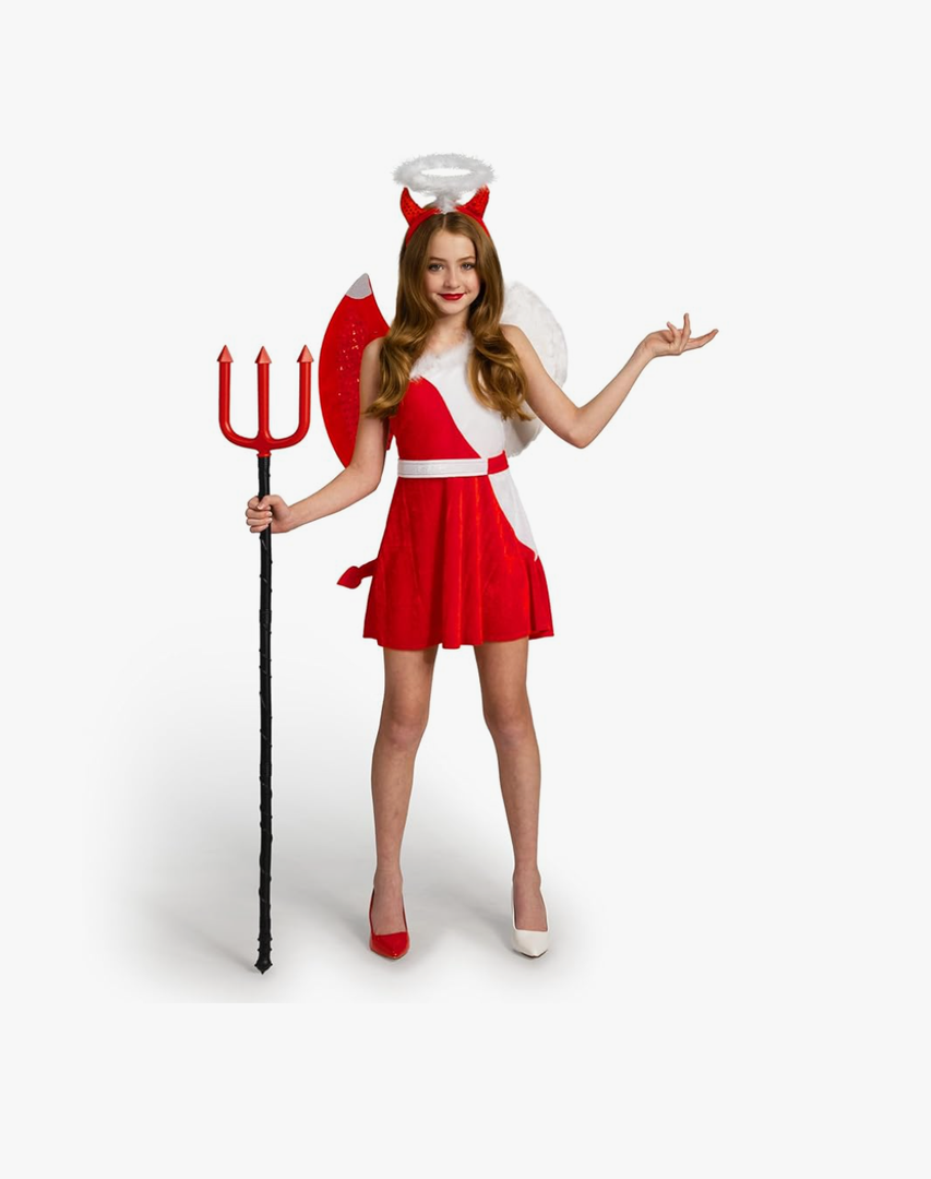 Spooktacular Creations Devil Costume for Kids, Child Angel and Devil Dress with Wings Headband for Halloween Role Play Party Size XL