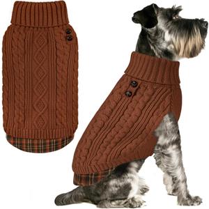 KYEESE Dog Sweater Comfy Pet Coat for Fall Winter Cold Weather Stretchy Knitwear Cat Clothes Soft Pullover Dog Sweaters for Small Dogs Male Warm Turtleneck Small Dogs Sweater with Gingham Patchwork (Medium7-13lbs, 9# Brown)