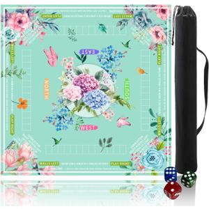 mahjong mat for table with Drawstring Bag/31.5Inch/american mahjong table cloth with rules mats,Noise Reduction Anti-Slip game mat for table,for Mahjong/Poker/Board Games/Card Games/Dominoes (blue), 7 inches x 16 inches