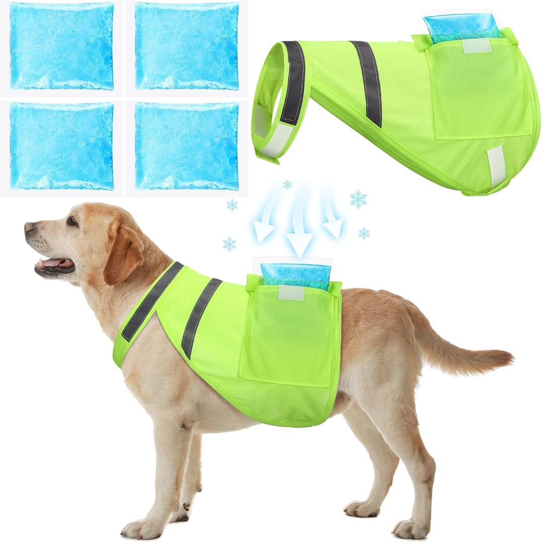 Aliceset 2 Pcs Dog Cooling Vest with 4 Recyclable Ice Pack Summer Outdoor Dog Cooling Harness Pet Adjustable Jacket Cooler(Extra Large)