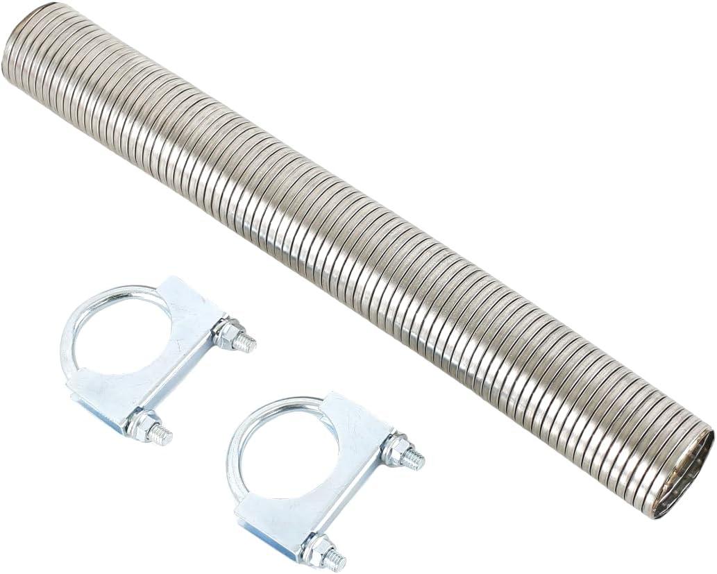 1.75" [1 3/4"] ID x 16.5" Length Universal stainless steel Exhaust Flex Pipe with 2x Metal Steel U Bolt Clamps