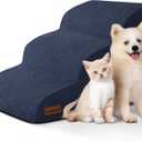 Dog Stairs and Steps for Beds Or Couches, 3-Step Pet Stairs & Steps for Small Dogs and Cats, Soft and Non-Slip Dog Ramp for Older Dogs,Pet with Joint Pain,Easy to Walk (Blue)