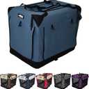 EliteField 4-Door Folding Soft Dog Crate with Curtains, Carrying Bag and Fleece Bed , Indoor & Outdoor Pet Home (42" L x 28" W x 32" H, Blue Gray+4 Door Curtains)