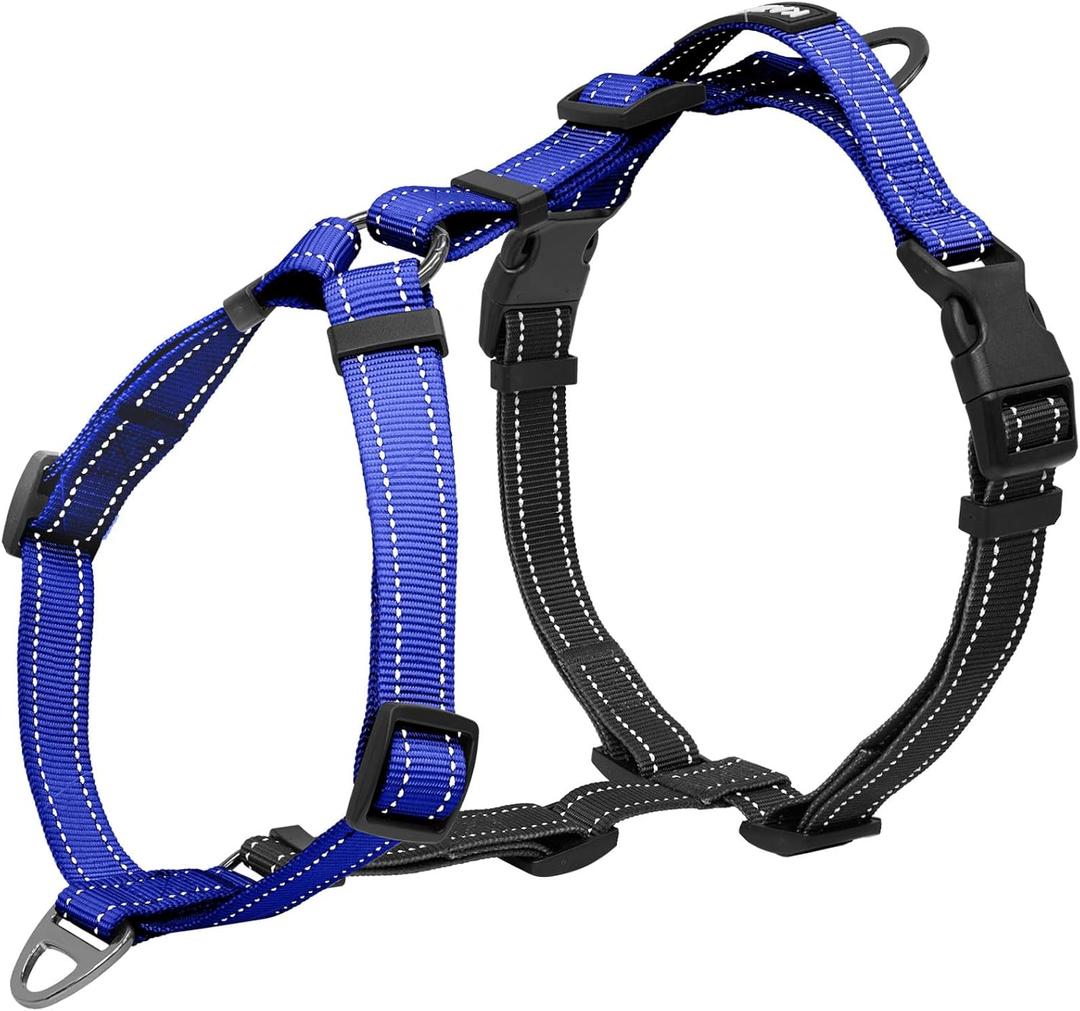 Dog Harness,Adjustable No Pull Dog Harness,Y-Shaped Design,Buckle-Neck Balance Harness with Reflective, Ideal for Dog Training Hiking, Easy Walk Harness,Durable High-Tensile Nylon-Blue-M