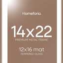 14x22 Mocha Picture Frame, High-End Metal, 12x16 Mat, Glass | High End Aluminum, Tempered Glass, Acid-Free 12x16 Removable Mat, 14x22 in Edge-to-Edge Display 22x14, Wall Kit, Set Of 1