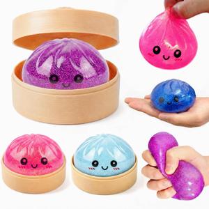 1PCS Dumpling Glitter Stress Balls, Squishy Fidget Toys for Kids 3.94" Quicky Rising Squishy Sugar Ball, Dumpling Sensory Squeeze Toys for Office Desk, Party Favors, Easter Basket Stuffers (Purple)
