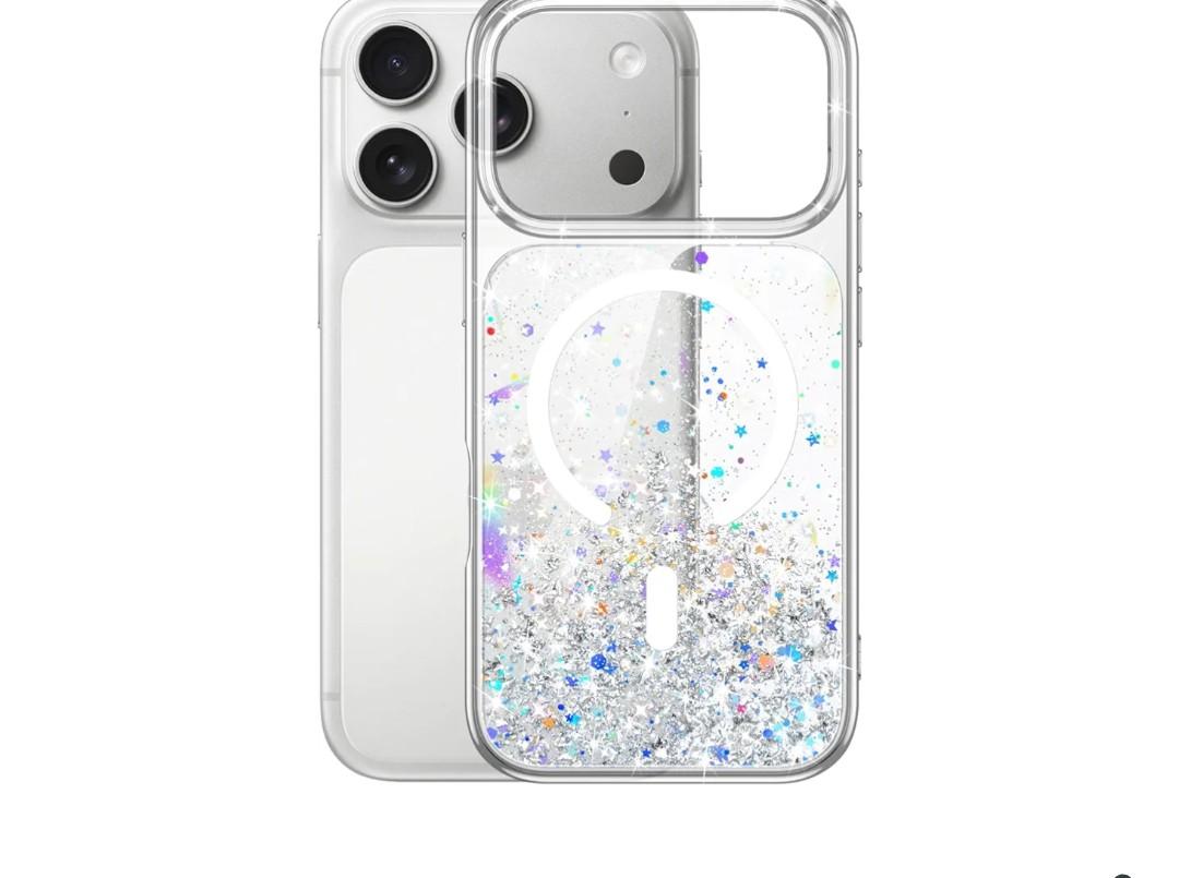 JETech Glitter Case for iPhone 17 Pro Max 6.9-Inch Compatible with MagSafe, Clear Cute Bling Sparkle for Women and Girls, Shiny Shockproof Magnetic Sparkly Phone Cover (Clear)