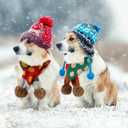 2 Pcs Dog Knitted Scarf Winter Pet Fleece Scarf Dog Warm Scarves with Cute Pompom Puppy Knit Scarves for Small Medium Pet Puppy Cat Winter Holiday Party(Red, Brown,Dots)