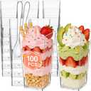 Eupako 3 oz Plastic Dessert Shooter Cups with Spoons - 100 Pack Mini Clear Square Appetizer Cup, Small Dessert Cup for Jello Shots, Parfait, Puddings, Mousse
