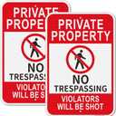 Private Property No Trespassing Violators Will Be Shot Sign, 2Pack-18"x12" Trespassers Will be Shot Sign, Engineer Grade Rust Free Reflective Aluminum, Fade Resistant, UV Protected, Easy to Mount (Red Black and White-2Pack-18"x12")