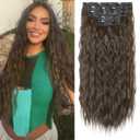 REECHO Hair Extensions, 5PCS Brown Clip in Hair Extensions 24" Thick Long Loose Waves hair extensions HE002 Invisible Lace Weft Natural Soft Hairpieces for Women  Chocolate Brown