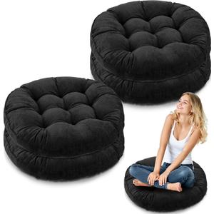 Jerify 4 Pcs Floor Pillow Cushions 22 x 22 Inch Round Square Large Meditation Floor Pillow for Classroom Adult Meditation Picnic Party Cushion for Seating Gift Christmas (Black, Round)