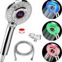 LED Shower Head Color Changing, Handheld Shower Head High Pressure with Hose, Water Saving Spray Showerheads, Discoloration Warning, Water Temperature Display, 3 Spray Modes, Easy to Install, Chrome