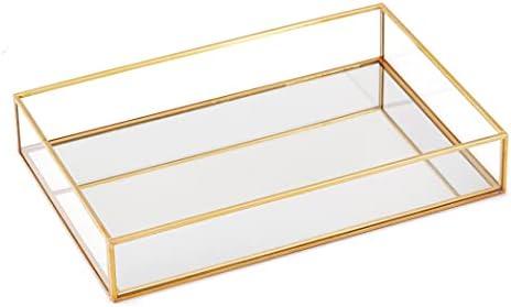 Gold Mirror Decorative Tray Jewelry Perfume Organizer Vanity Tray, Dresser Decorative Tray, Bathroom Bedroom Cosmetics Storage, 11.8"x7.9"x2"