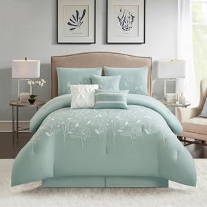 Stratford Park 7 Piece Green Comforter Set, Embroidery, Queen Size, Girls Bedding, All Season Bedding Set, Unique Pattern, Matching Decorative Pillows, Pillow Sham