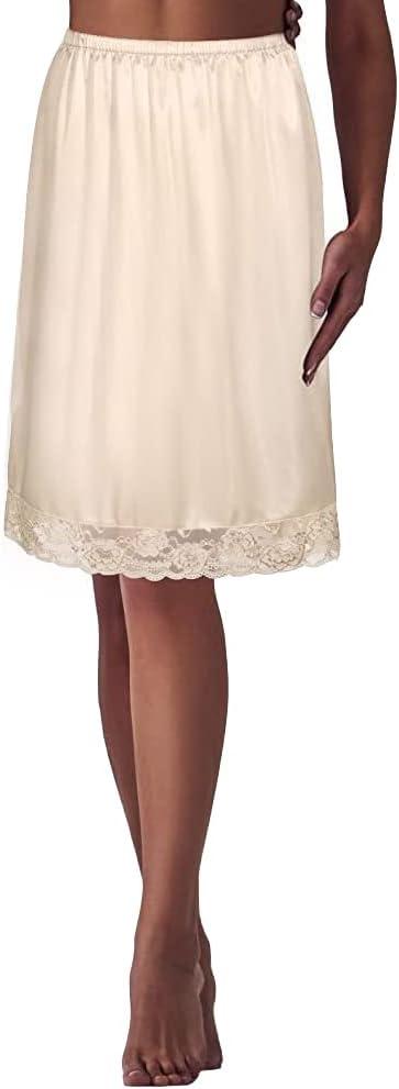 1 Pack Lace Half Slip Underskirt Half Slips for Under Dresses Skirt Extenders Womens Anti Static Half Slip (Large, Khaki)
