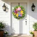 Spring Wreaths for Front Door, 24 Inch Greenery Front Door Wreath with Peonies Dahlias Hydrangeas, Artificial Home Decorations for Indoor Outdoor Window Wall,Outside Floral Wreath Decor for Home Porch