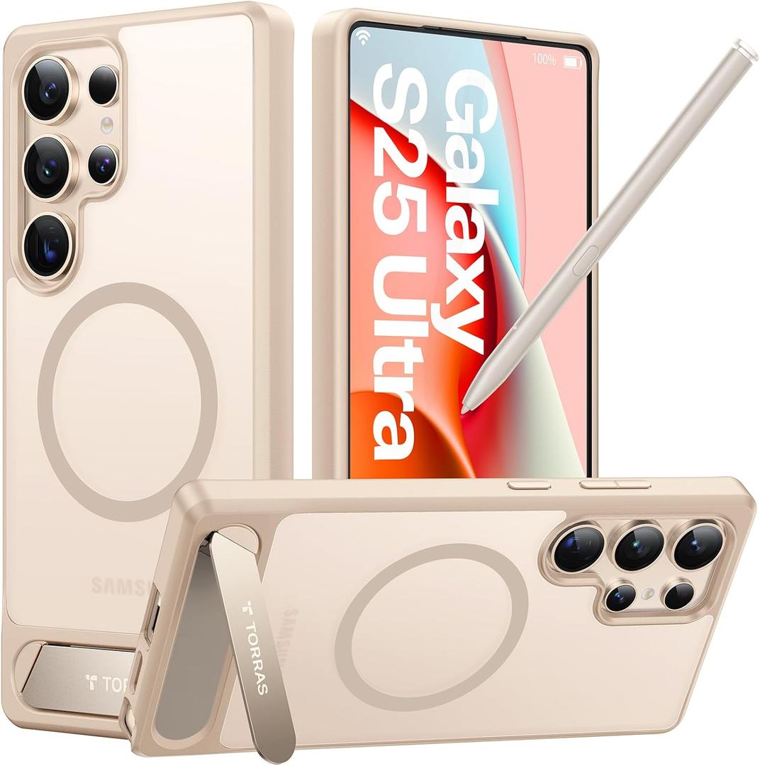 TORRAS Strong Magnetic & Seamless Stand for Samsung Galaxy S25 Ultra Case, Fit for MagSafe, Mil-Grade Drop Protection, Kickstand for Samsung Galaxy S25 Ultra Case, Translucent Back/Gold Edge TORRAS Strong Magnetic & Seamless Stand for Samsung Galaxy S25 Ultra Case, Fit for MagSafe, Mil-Grade Drop Protection, Kickstand for Samsung Galaxy S25 Ultra Case, Translucent Back/Gold Edge