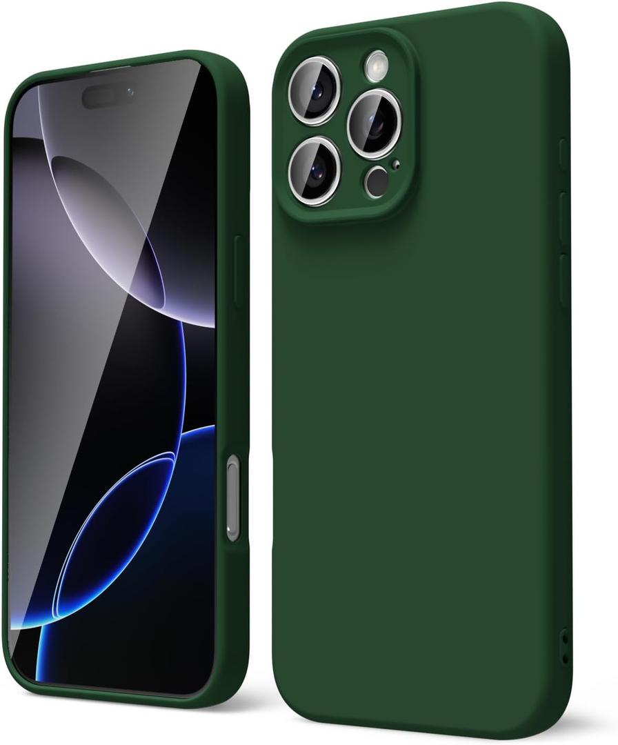 oakxco for iPhone 16 Pro Max Phone Case Liquid Silicone, Thin Slim Soft Rubber Gel TPU Plain Protective Simple Cover for Women Girl Cute, Matte Solid Color Aesthetic, Dark Green