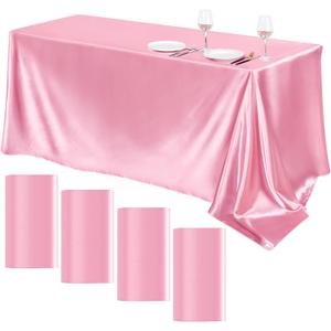 TURSTIN 4 Packs Pink Satin Tablecloth 102 x 58 Inch Overlay Satin Table Cover Rectangle Bright Silk Tablecloth Smooth Fabric Table Decoration for Wedding Banquet Party Events
