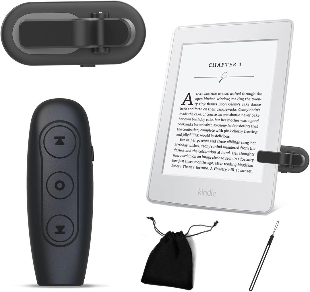 2 x Universal Remote Control Page Turner for Kindle, iPad, Oasis Kobo, & More Compatible with E-Readers & Tablets Ideal for Reading Novels, Comics, & Taking Photos Includes Wrist Strap & Storage Bag