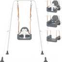 3-in-1 Toddler Swing Set, Baby Swing with Safety Belt, Indoor/Outdoor, Easy to Assemble Kids Swing Seat with Sturdy Metal Stand for Playground, Backyard and Nursery, Gray White