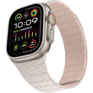 Compatible with Apple Watch Band 49mm 46mm 45mm 44mm 42mm 41mm 40mm 38mm, Silicone Magnetic Adjustable Loop Strap for iWatch Ultra 3/2/1 SE3 Series 11 10 9 8 7 6-1 (49/46/45/44/42, Star Pink)