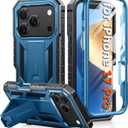 FNTCASE for iPhone 17 Pro Case: Military Grade Drop Proof Protection Mobile Cover with Kickstand | Matte Textured Rugged Shockproof TPU | Protective Sturdy iPhone 17 Pro Phone Cases 2025 - Blue