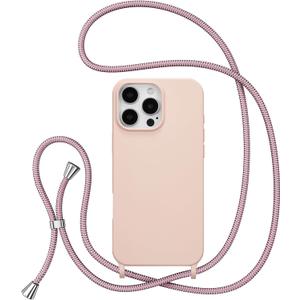 ZTOFERA for iPhone 16 Pro Max Case with Strap,Crossbody Phone Case with Adjustable Neck Shoulder Lanyard,Soft Silicone Shockproof Protective Phone Cover for iPhone 16 Pro Max 6.9 inch-Pink
