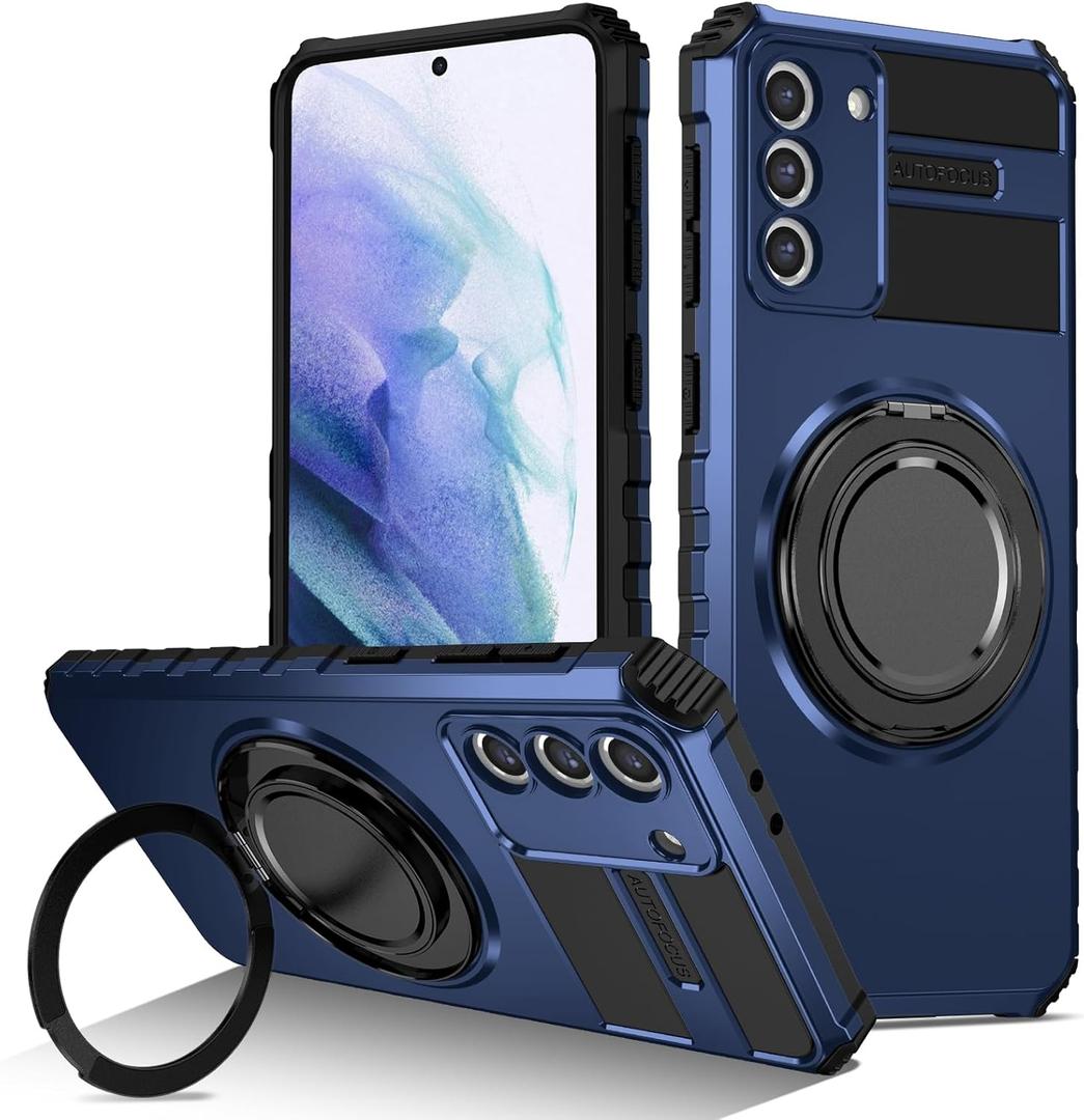360Spin Magnetic Stand for Samsung Galaxy S21 Case Military Grade Shockproof Slim Protective Case for Samsung S21 with Ring Kickstand, Blue