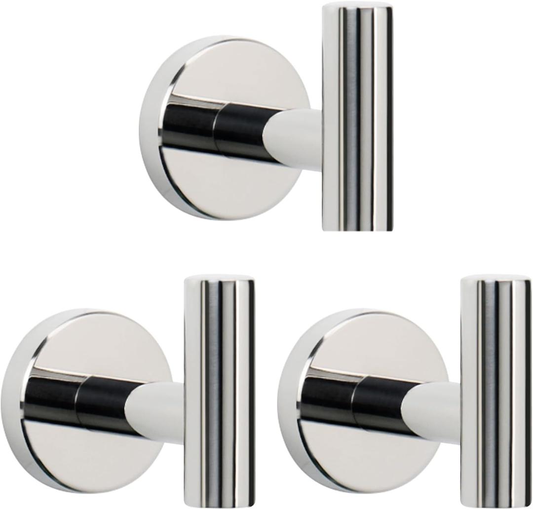 NearMoon Bath Towel Hooks- SUS 304 Stainless Steel Robe Hook Holder, Heavy Duty Coat Hook for Bathroom Livingroom Hotel Kitchen Garage, Wall Mounted (Chrome Finish, 3 Pack)