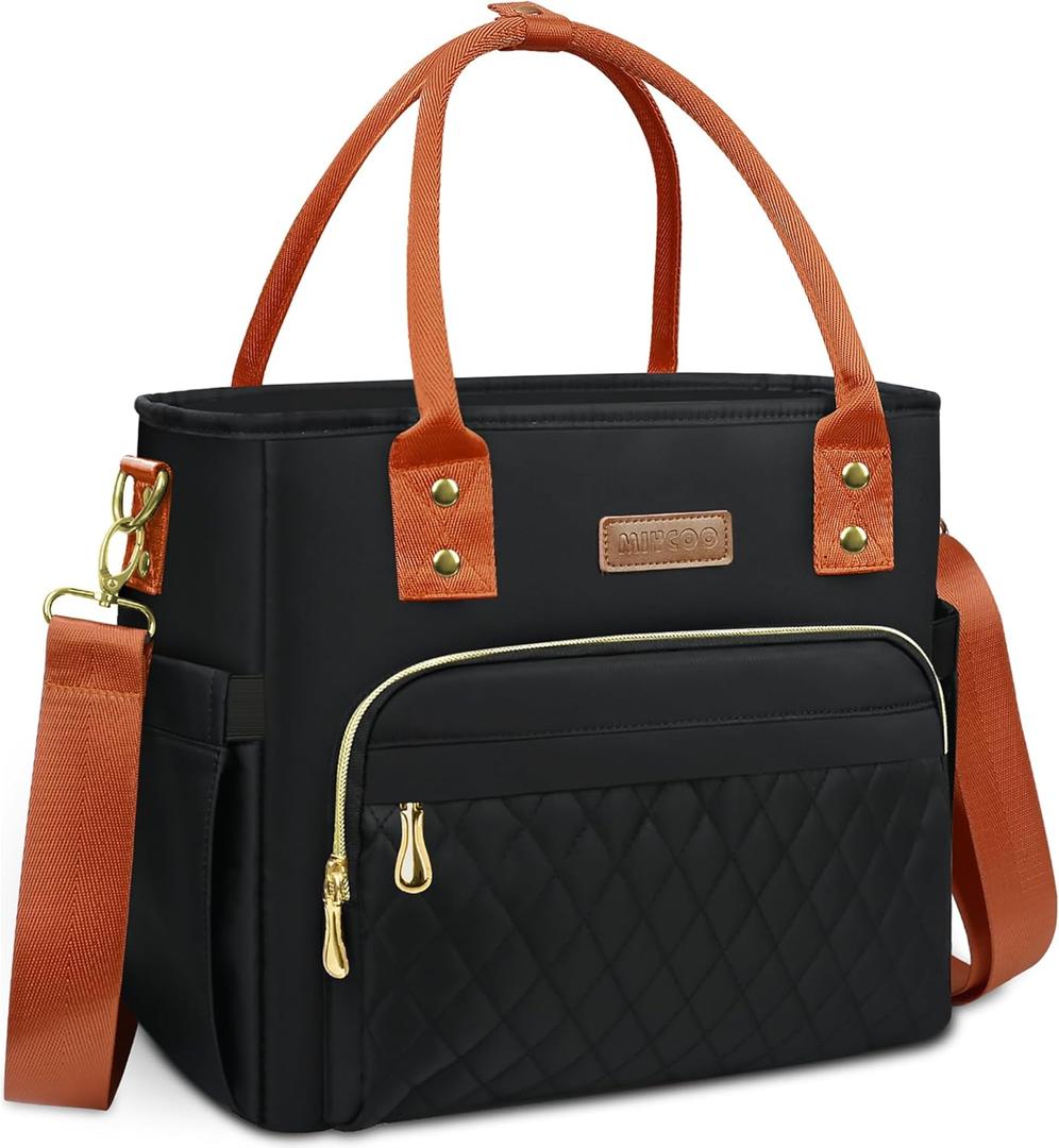 Lunch Bag Lunch Box Women - Leakproof Insulated Lunch Cooler Bag for Women - Large Lunch Tote Bags Adults, Black Orange (18L)