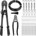 TooTaci 1/16" Wire Rope Kit, 200FT 1/16 Black Vinyl Coated Stainless Steel Cable with Wire Rope Crimping Tool Kit & Turnbuckle, Tension Cable for String Light Hanging, Garden Trellis, Curtain