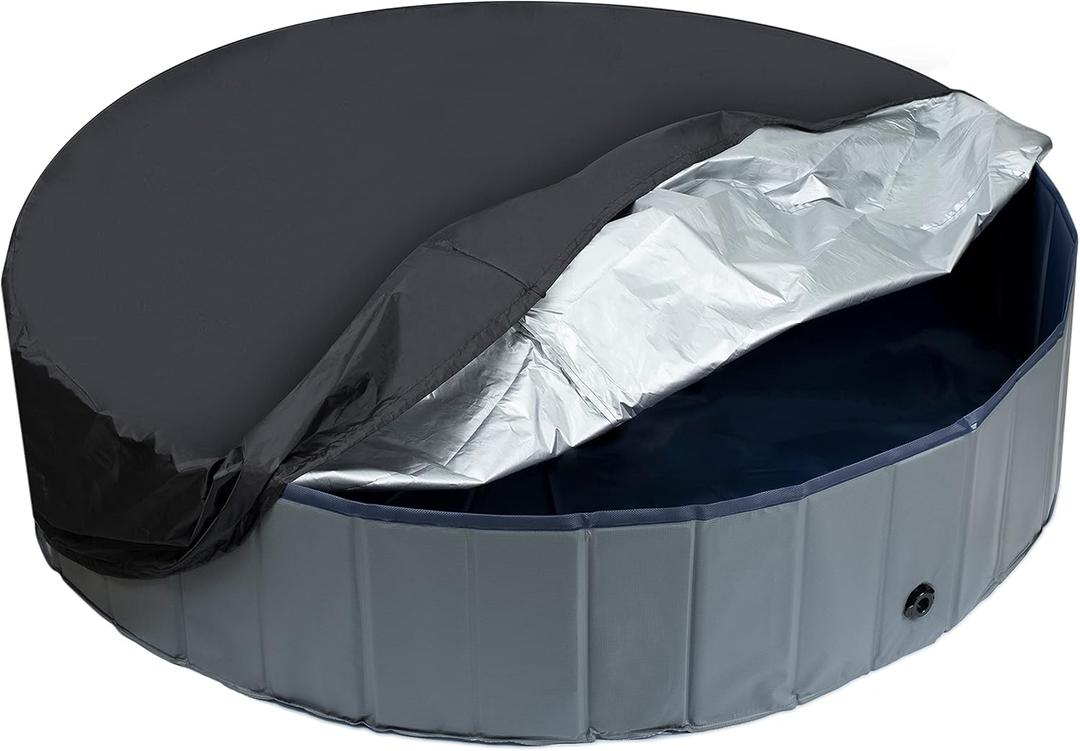 Round Dog Pool Cover, Foldable Pet Swimming Pool Cover, Waterproof Dustproof and Washable Pool Protective Cover with Drawstring Design, 80 x 12 Inches