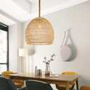 Arturesthome 1 Light Natural Rattan Pendant Light Fixture,Woven Pendant Light Wicker Chandelier,Hanging Ceiling Light,Handmade Lampshade,Rope Lamp for Kitchen Island W19.6in X H 17.7in, W 19.6" * H 18"