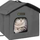 Rest-Eazzzy Cat House for Outdoor Cats, Weatherproof and Insulated Feral Cat House with Mat and Clip, Easy to Put Together, Selfwarming Cat Shelter for Winter (Grey, Waterproof House-S)