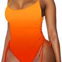 Viottiset Women's Ruched High Cut One Piece Swimsuit Tummy Control Bathing Suit Monokini (Orange, XL)